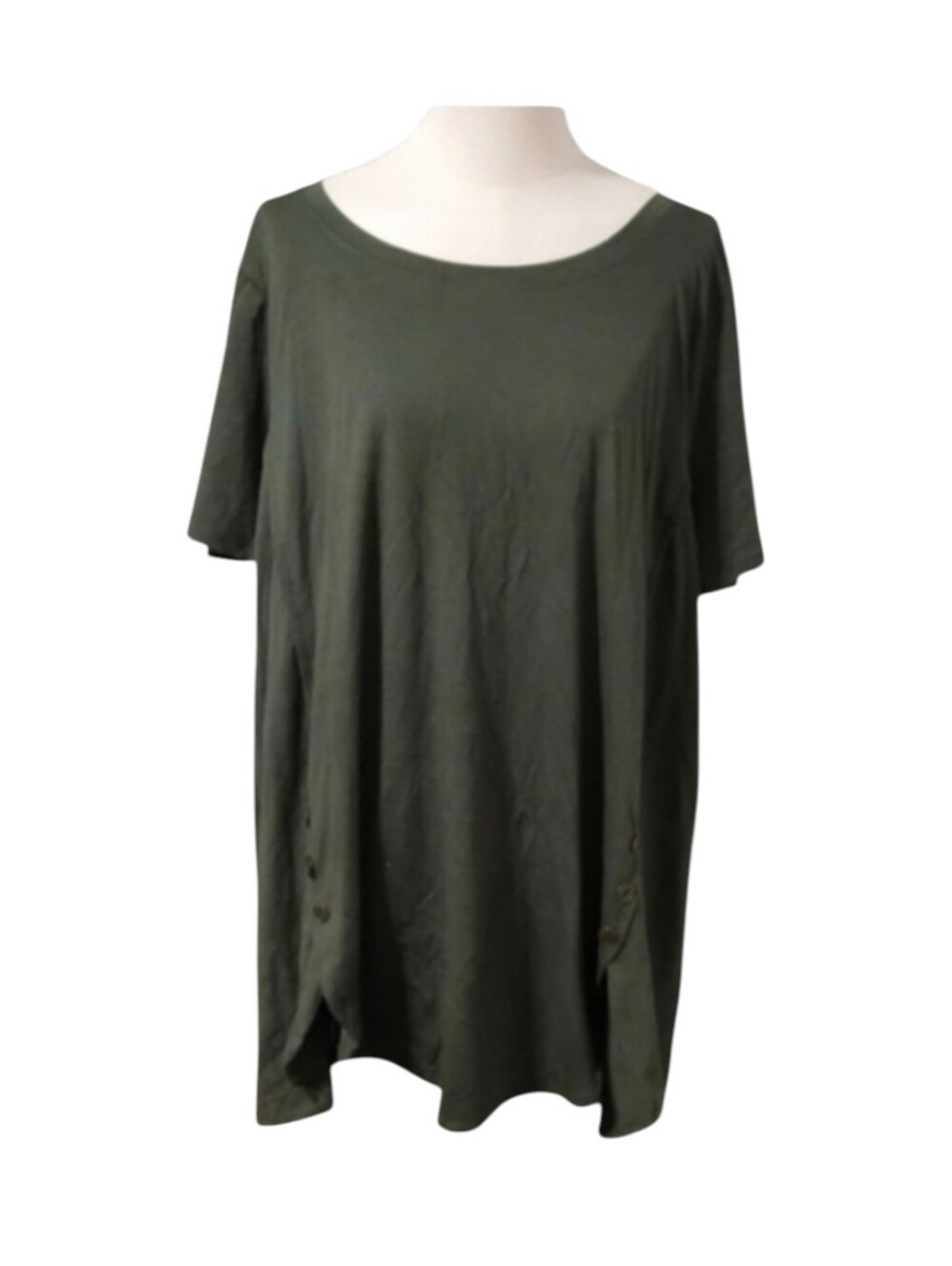 Zenana Premium Olive Green Tunic Dress Long Length Tee With Side Buttons Size 3X